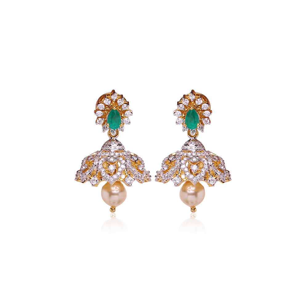 Elegant Emerald Diamond Jhumkas Elegant Emerald Diamond Jhumkas