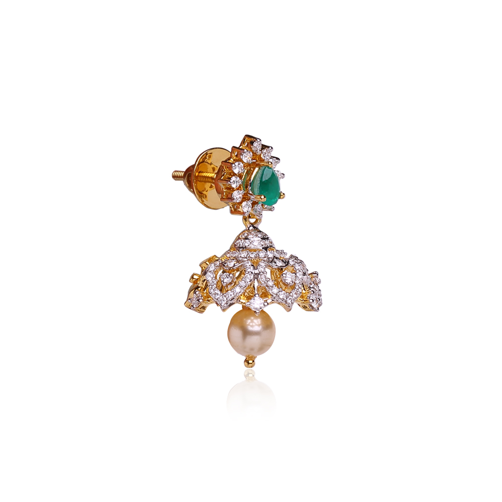 Elegant Emerald Diamond Jhumkas Elegant Emerald Diamond Jhumkas