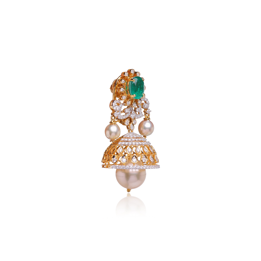 Sleek Emerald Studded Jhumkas Sleek Emerald Studded Jhumkas
