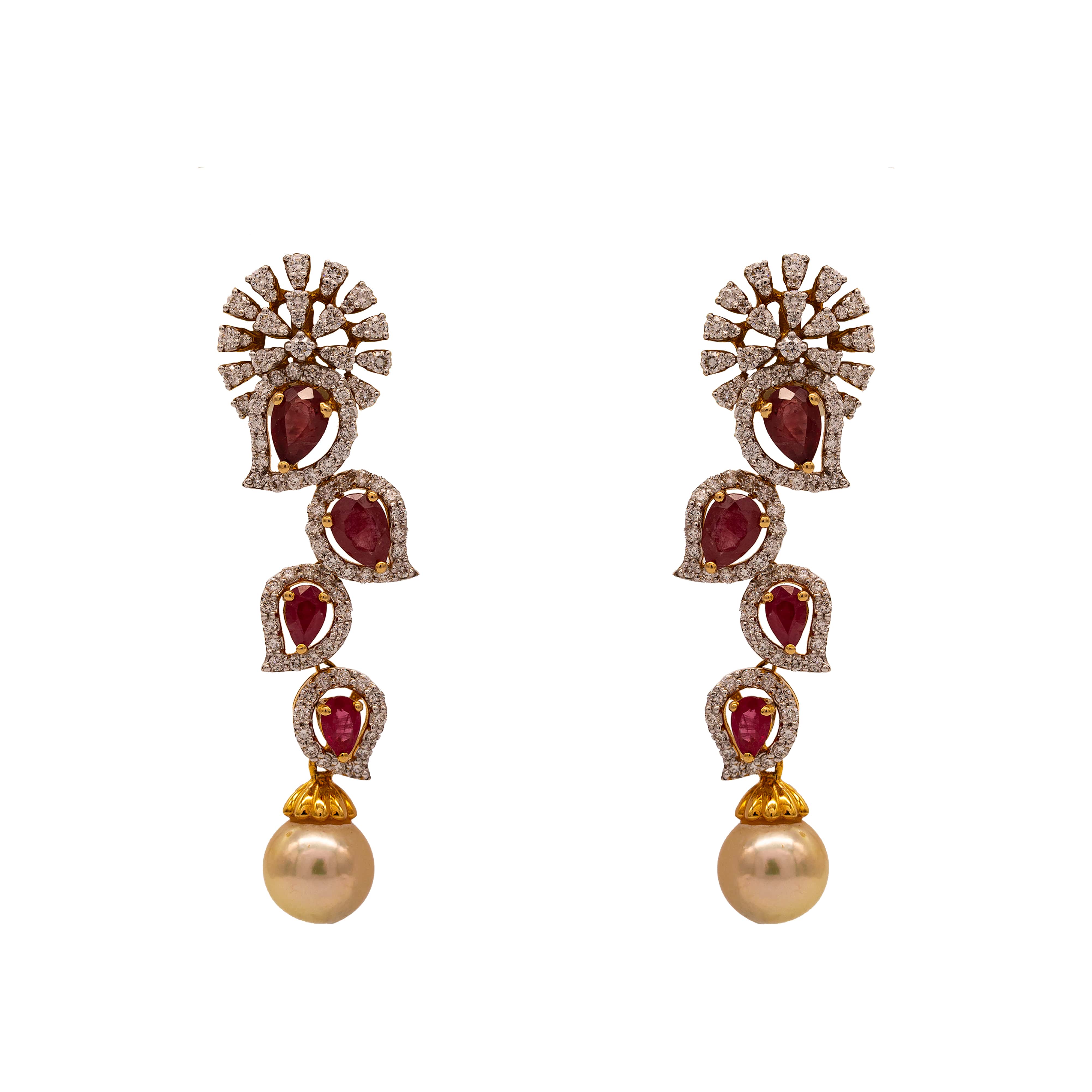Classic leaves Ruby Diamond Earrings