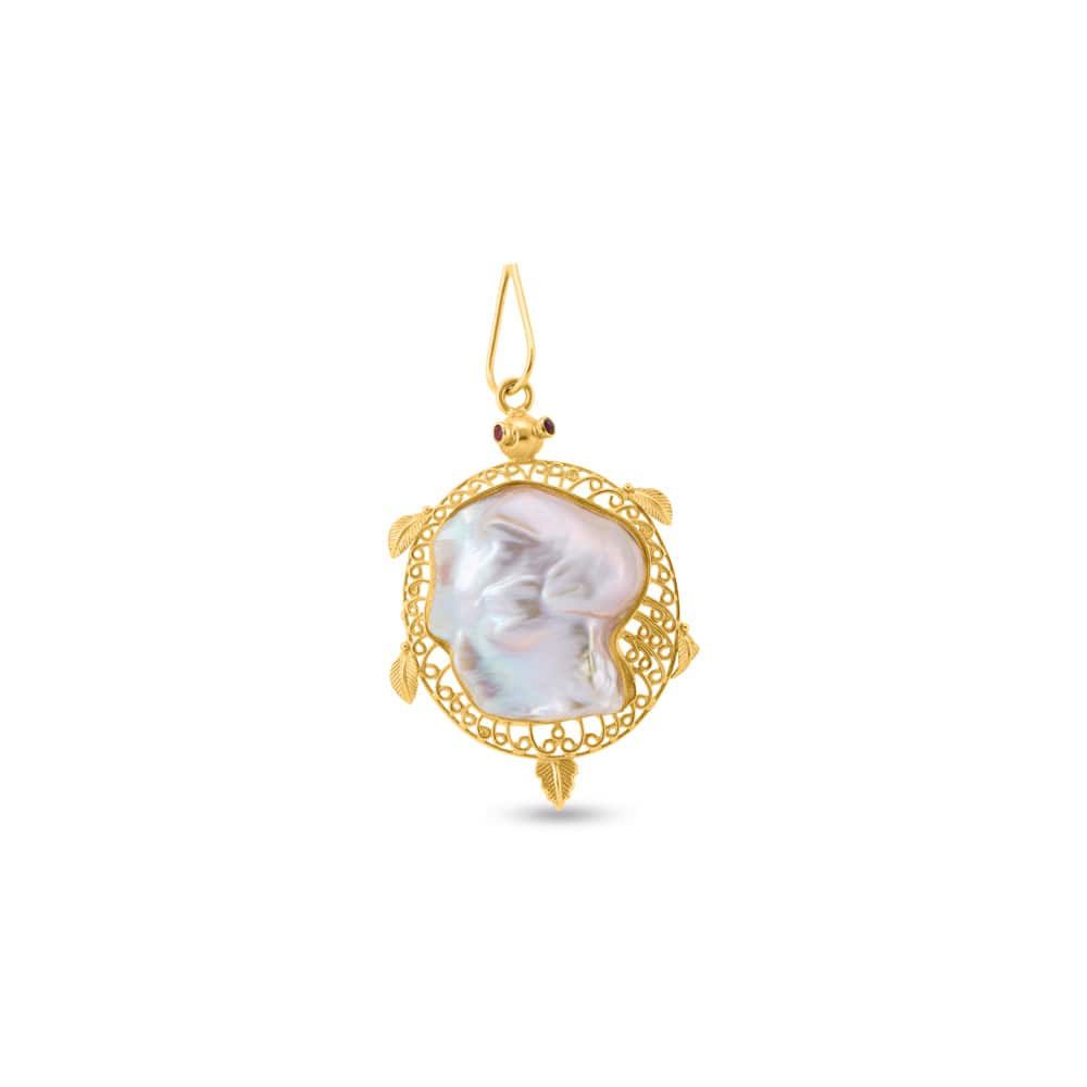 Turtle Pendant with Filigree and Baroque Pearl Turtle Pendant with Filigree and Baroque Pearl
