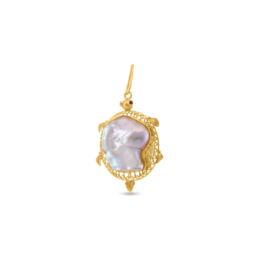 Turtle Pendant with Filigree and Baroque Pearl Turtle Pendant with Filigree and Baroque Pearl