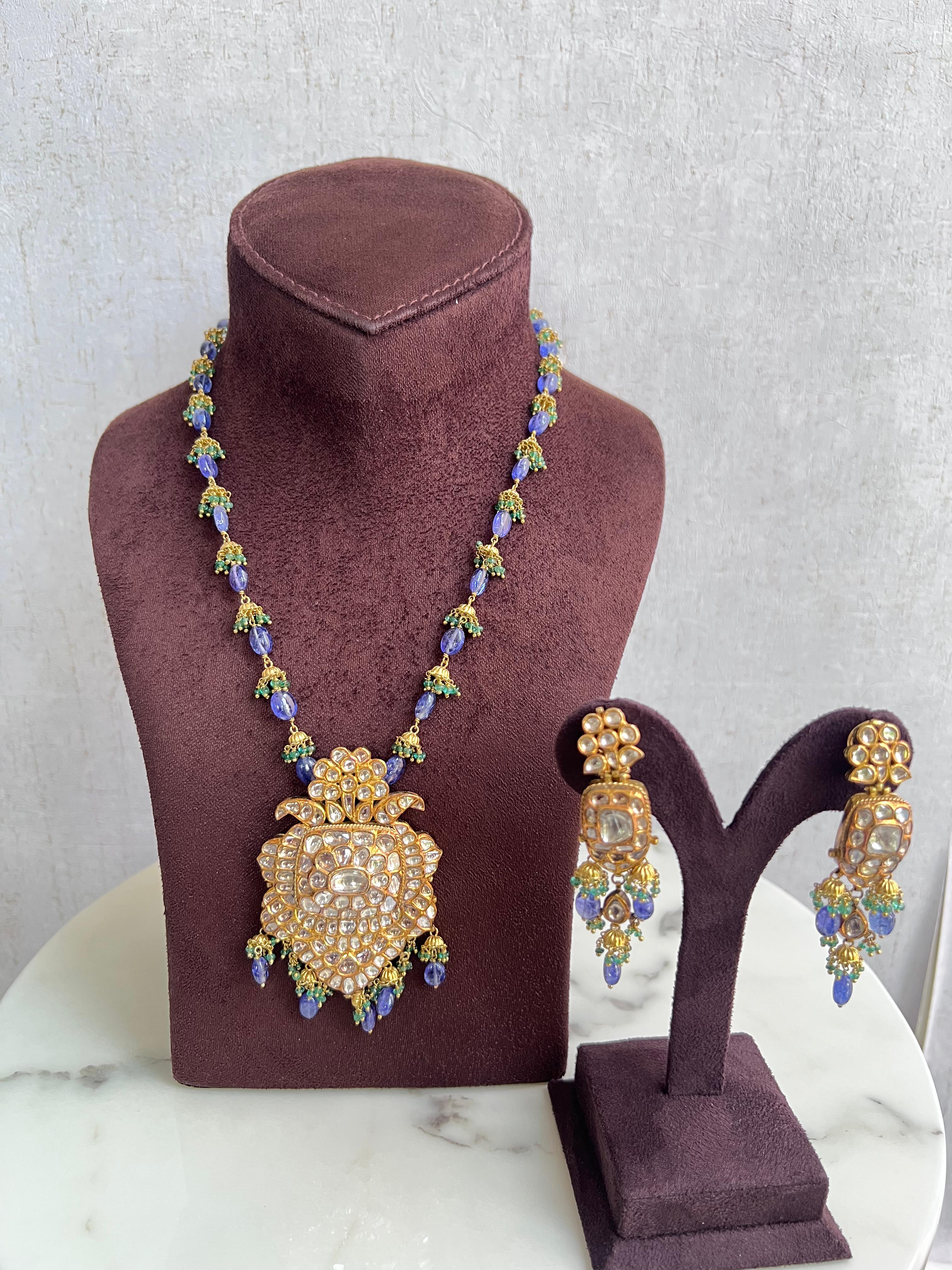 Kundan Setting Tanza Beads chain with Polki Necklace