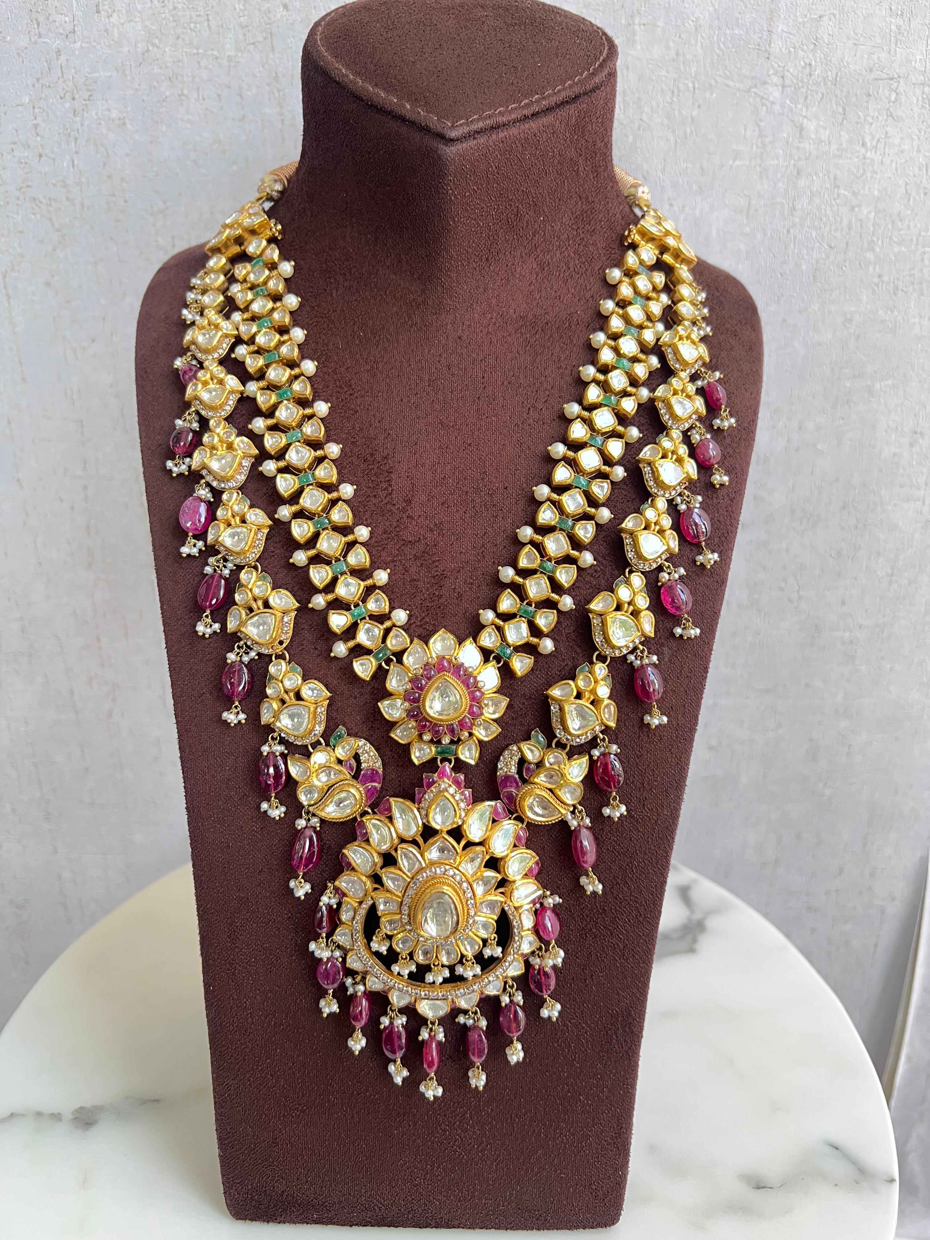 2 Layered Kundan Setting Necklace with Ruby Beads