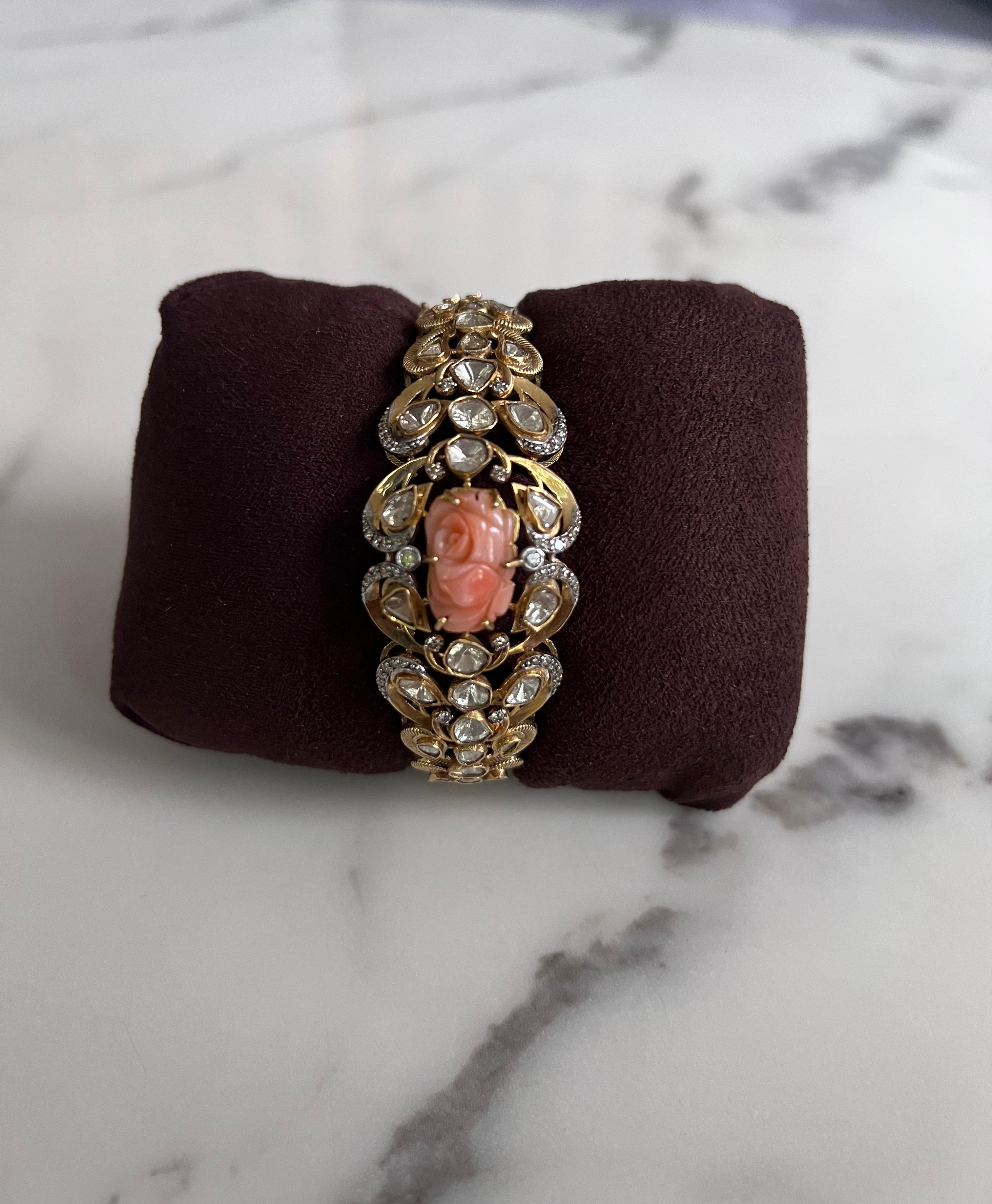 Polki Kada With Carved Coral Polki Kada With Carved Coral