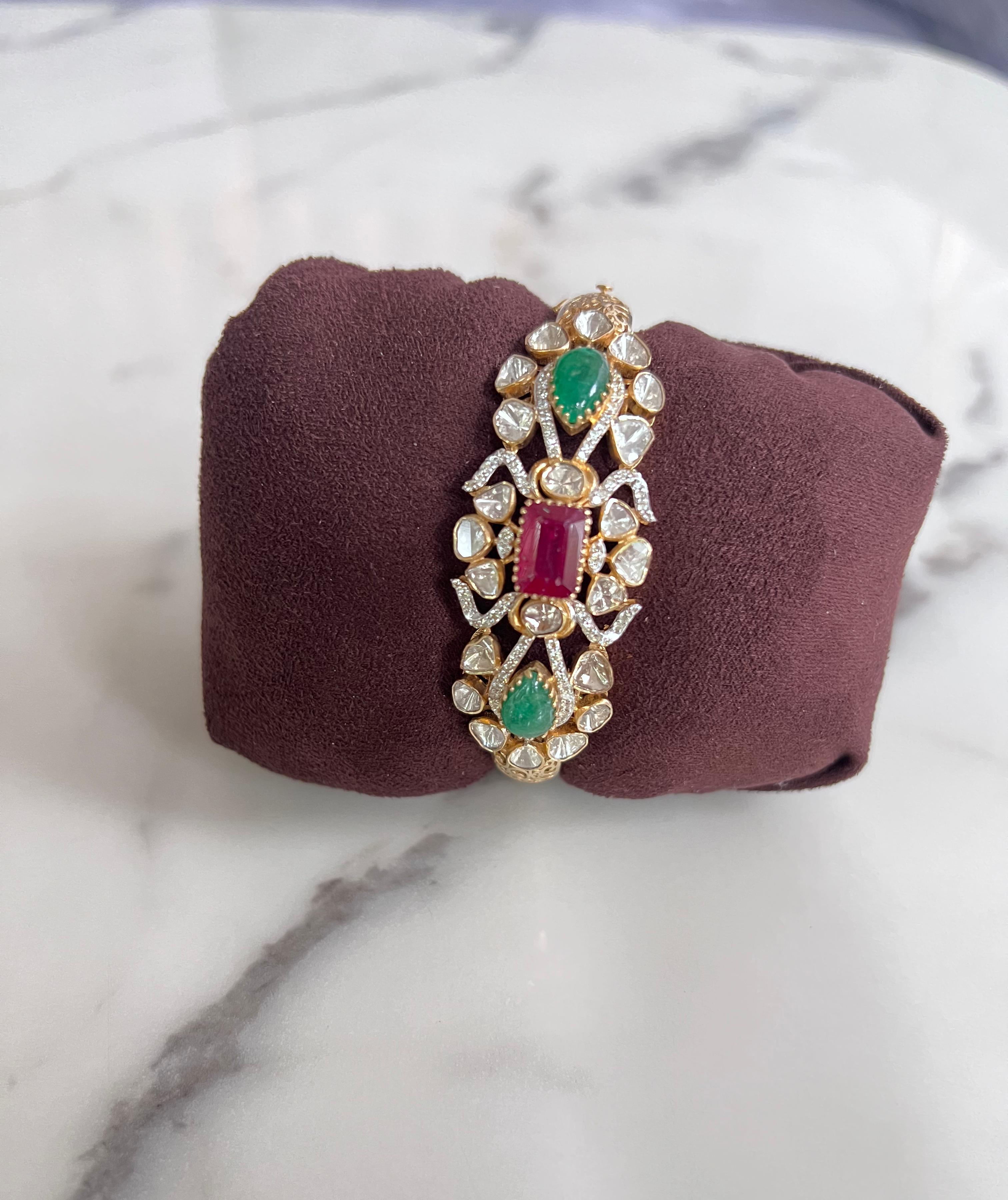 Traditional Polki Bracelet with Ruby and Emerald Traditional Polki Bracelet with Ruby and Emerald