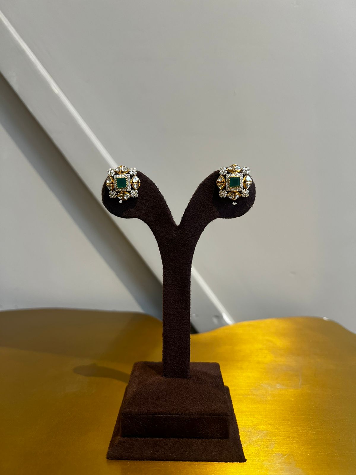 Lovely Polki Earrings with Emerald Lovely Polki Earrings with Emerald