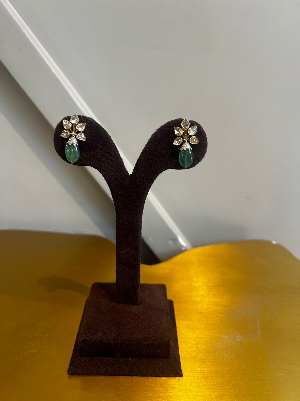 Intricate Polki Earrings with Emerald Intricate Polki Earrings with Emerald