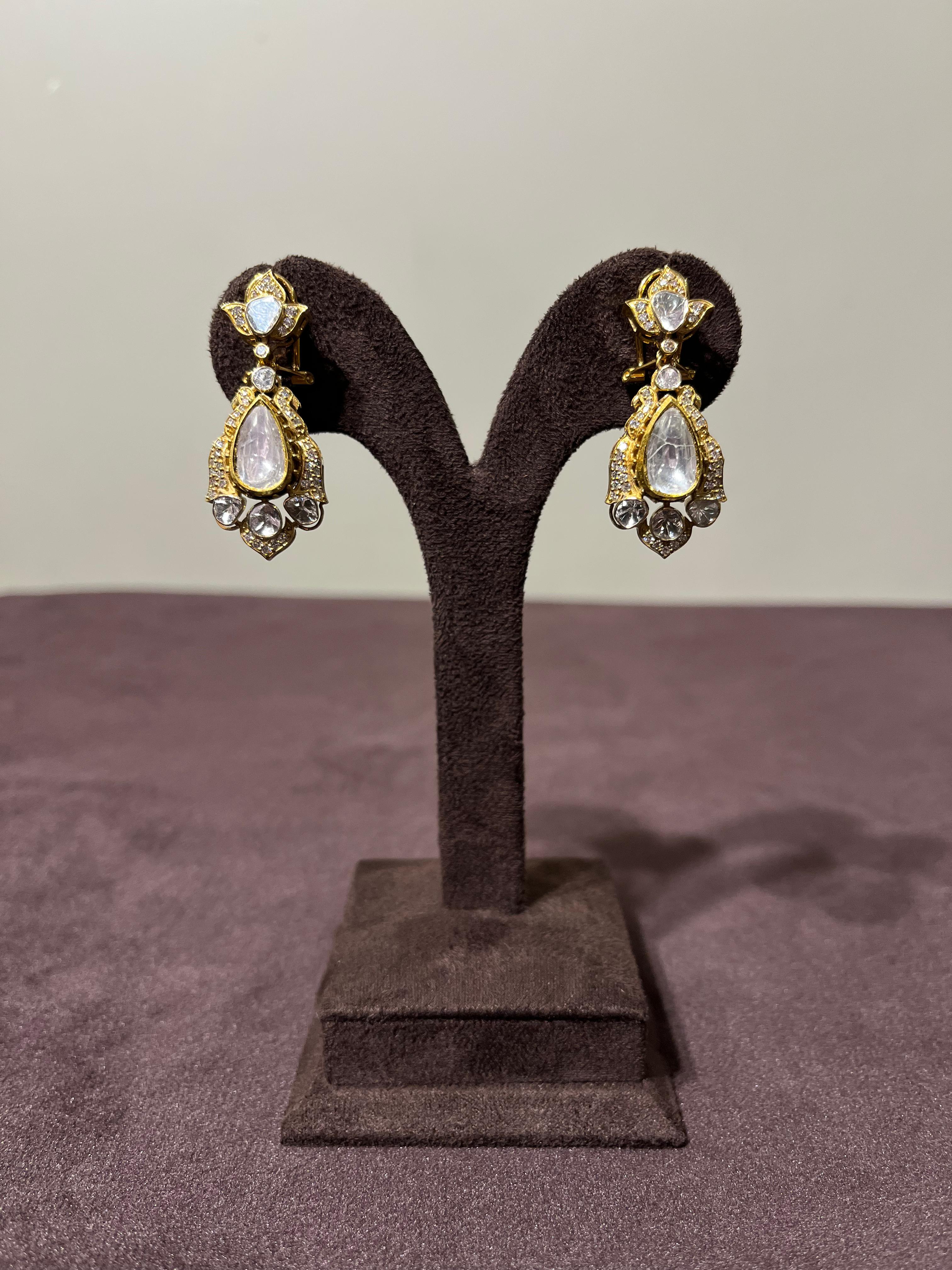 Contemporary Lotus Polki Earrings Contemporary Lotus Polki Earrings