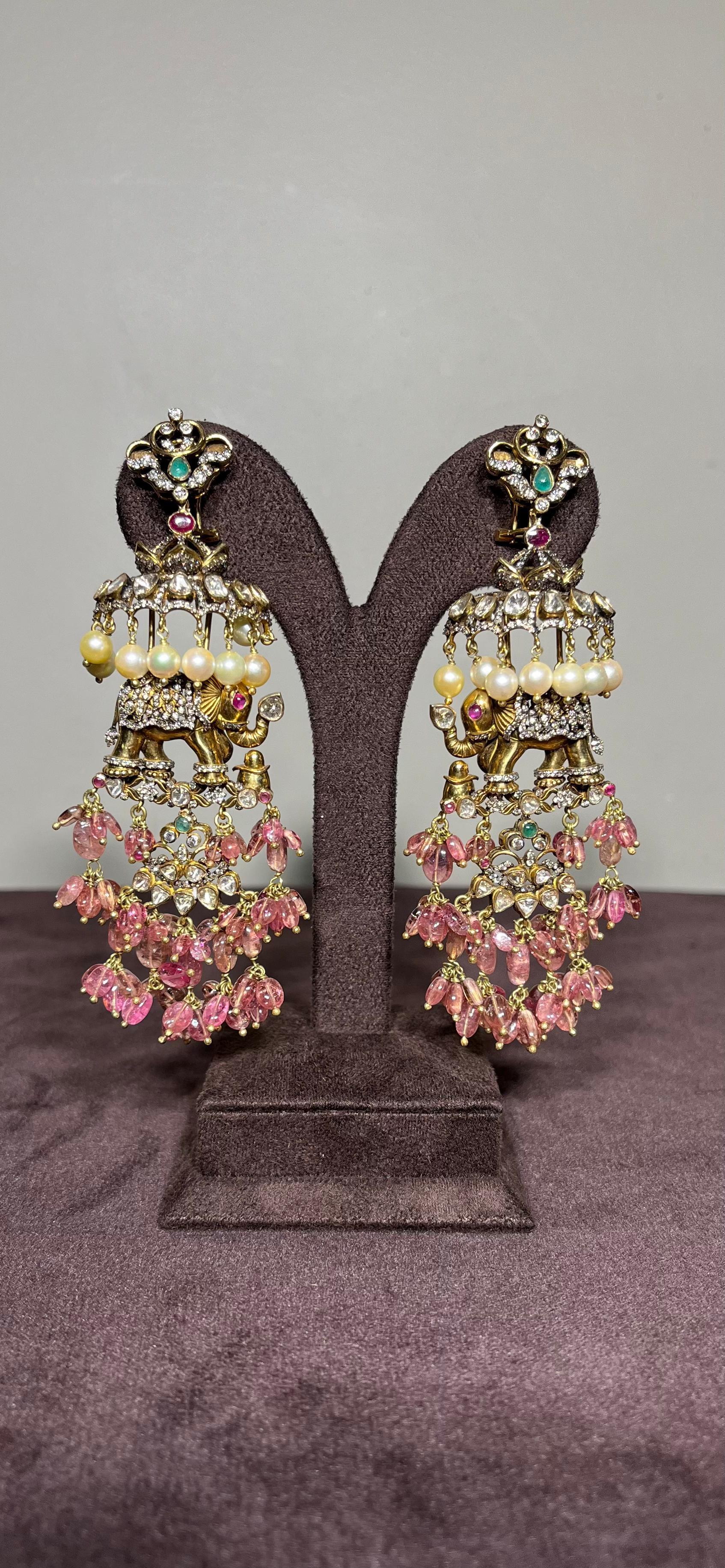 Elephant Motif Victorian Gottapusulu Hangings with Tourmaline Beads Elephant Motif Victorian Gottapusulu Hangings with Tourmaline Beads