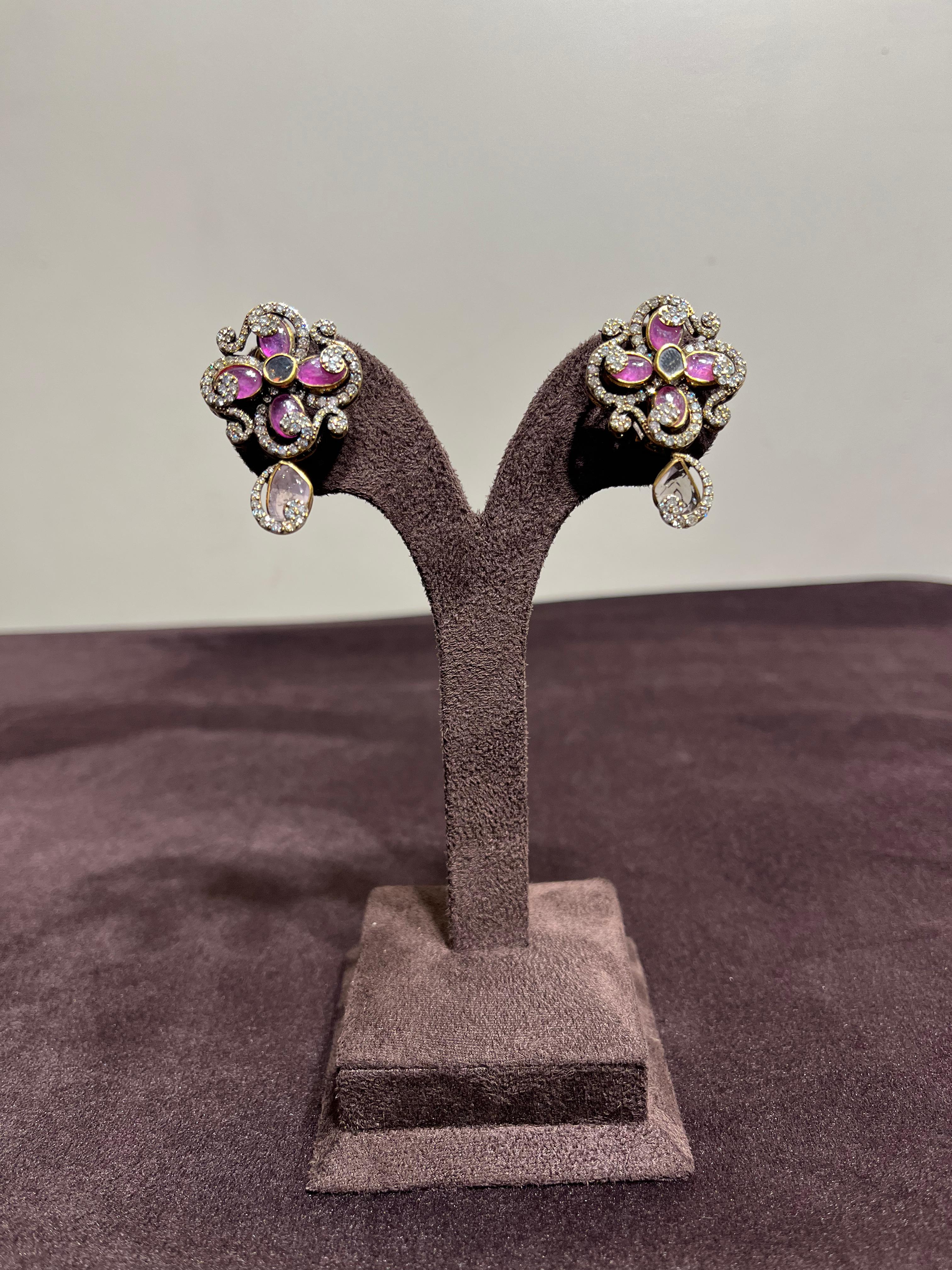 Unique Victorian Polki Studs with Rubies Unique Victorian Polki Studs with Rubies