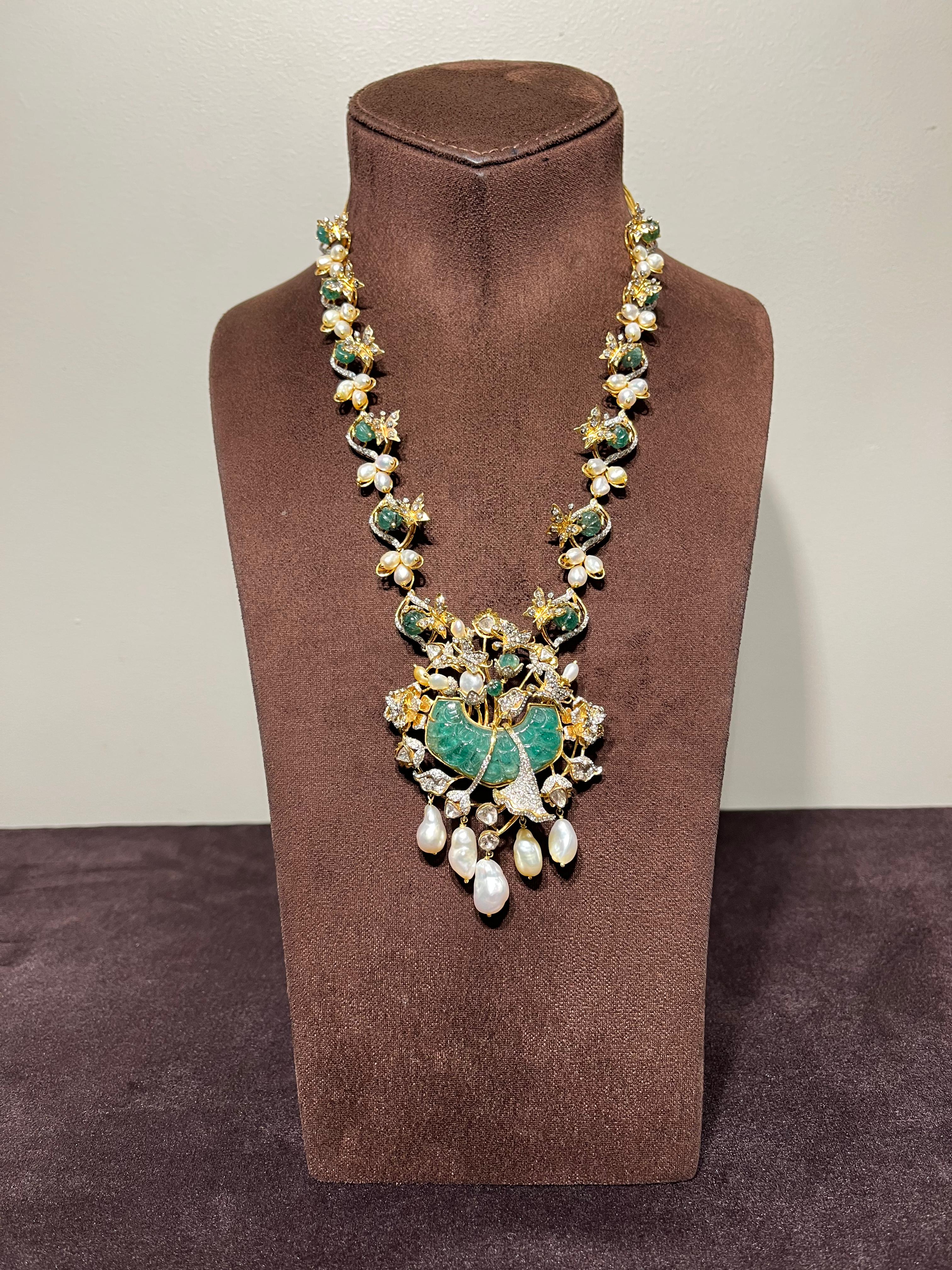 Nature Inspired with Carved Emerald and K.C Pearls